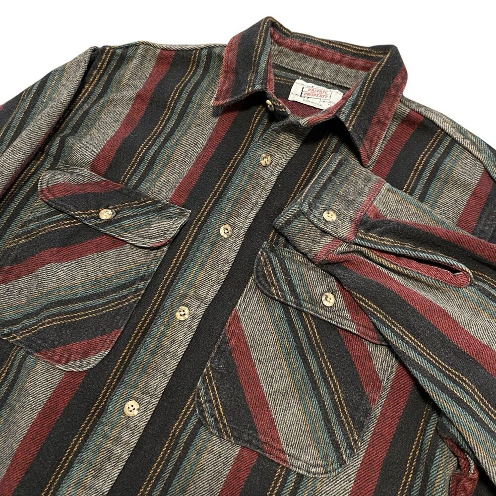 Vintage Private Property Flannel Button Up Shirt Top Western USA Made L